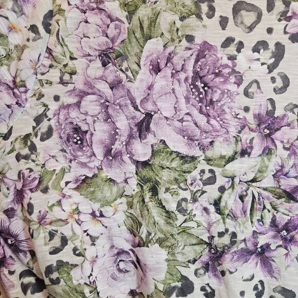 Time & Tru Womens Top XL Long Sleeve Floral Leopard Print Gathered Hem colorful - Picture 4 of 11